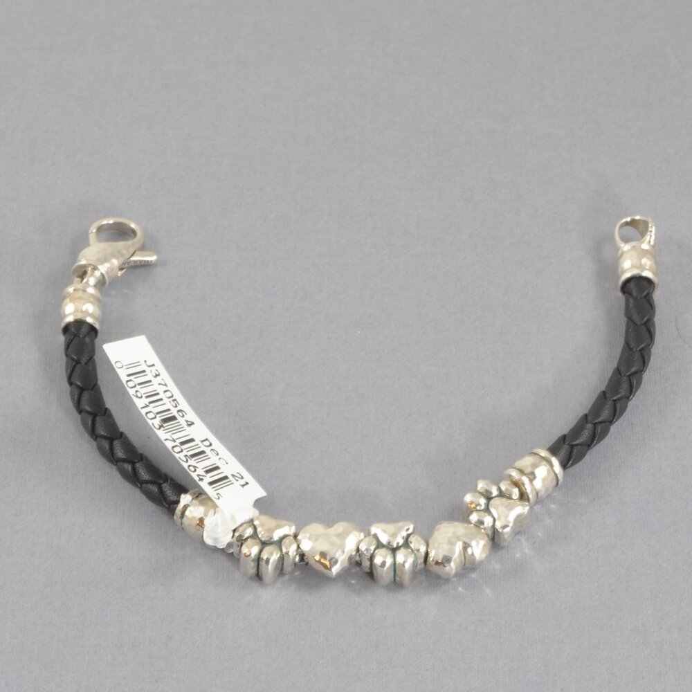 JAI Sterling Silver Leather Heart & Paw Bracelet - 6" Fit